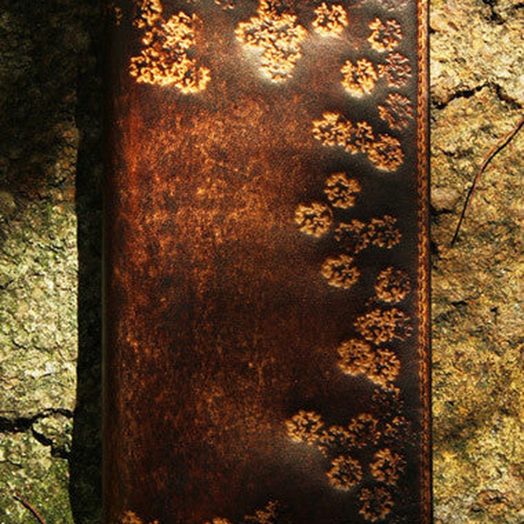 Handcraft vintage distress floral leather hand dyed long wallet for women girl lady