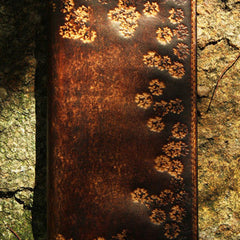 Handcraft vintage distress floral leather hand dyed long wallet for women girl lady