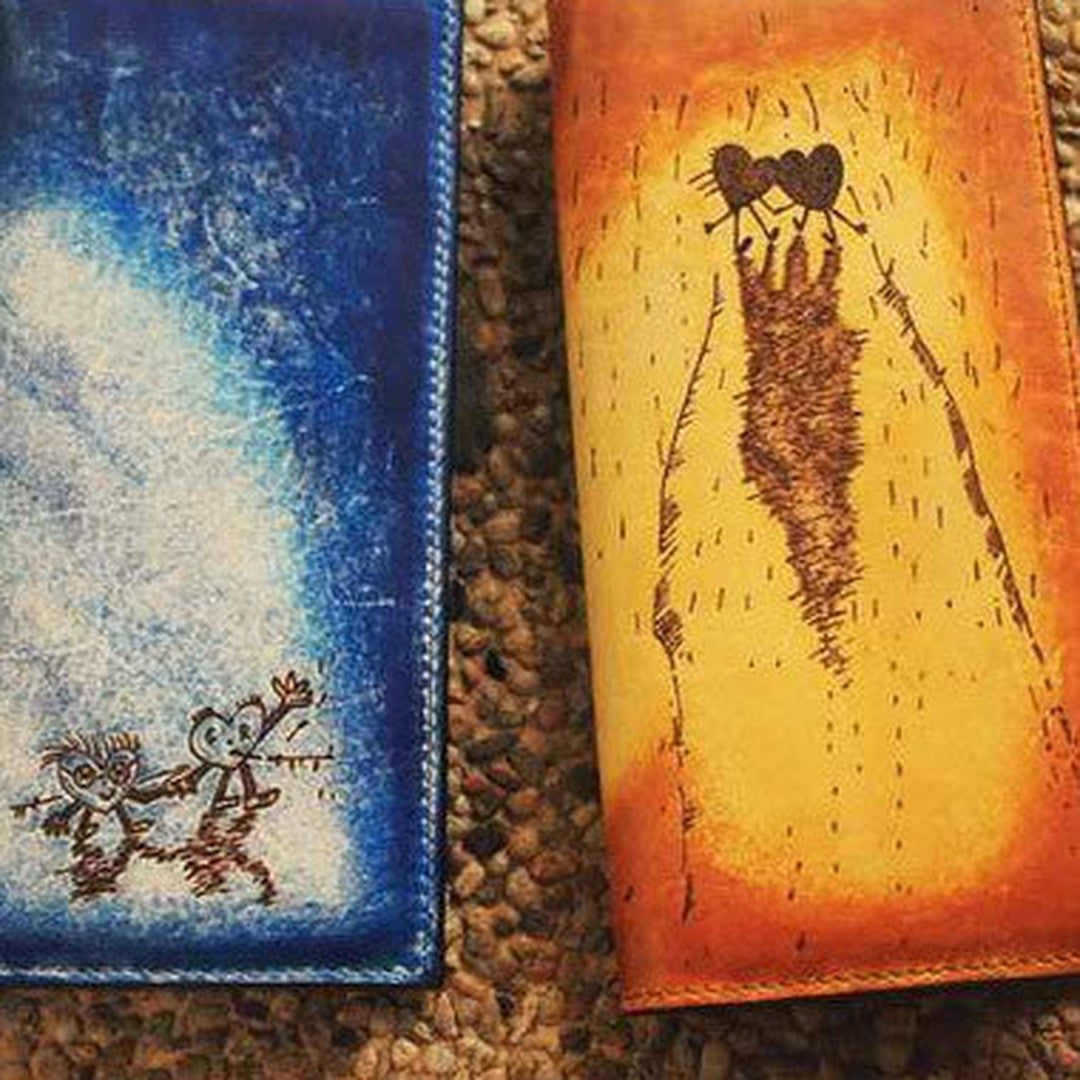 Handcraft vintage distress lovers leather hand dyed long wallet for women