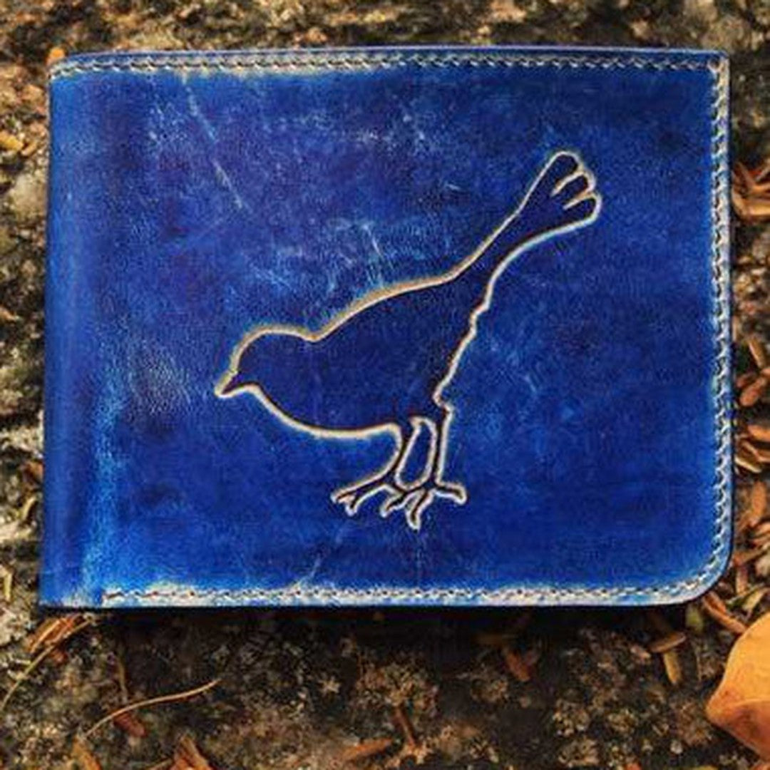Handcraft vintage distress blue bird leather hand dyed billfold wallet for women
