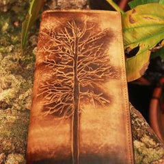 Handcraft vintage distress eagle feather leather hand dyed long wallet for men