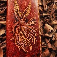 Handcraft vintage distress phoenix leather hand dyed long wallet for men/women