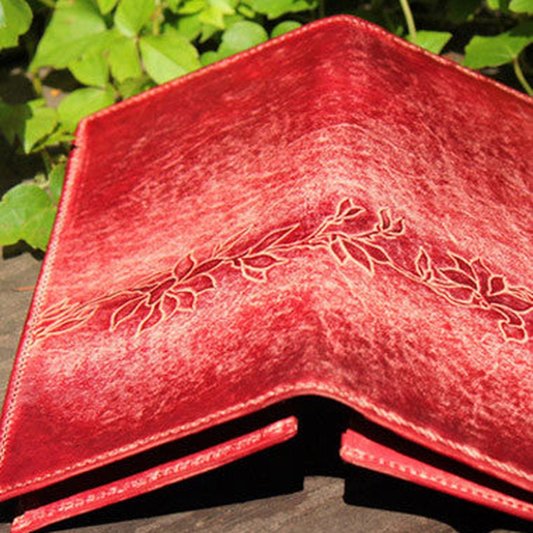 Handcraft vintage distress floral leather hand dyed long wallet for women