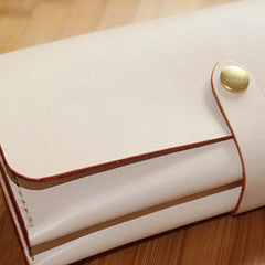 Handmade custom vintage purse leather wallet long phone wallet beige women