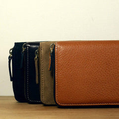Handmade vintage zip leather clutch iphone bag long wallet ID card holders slots for men