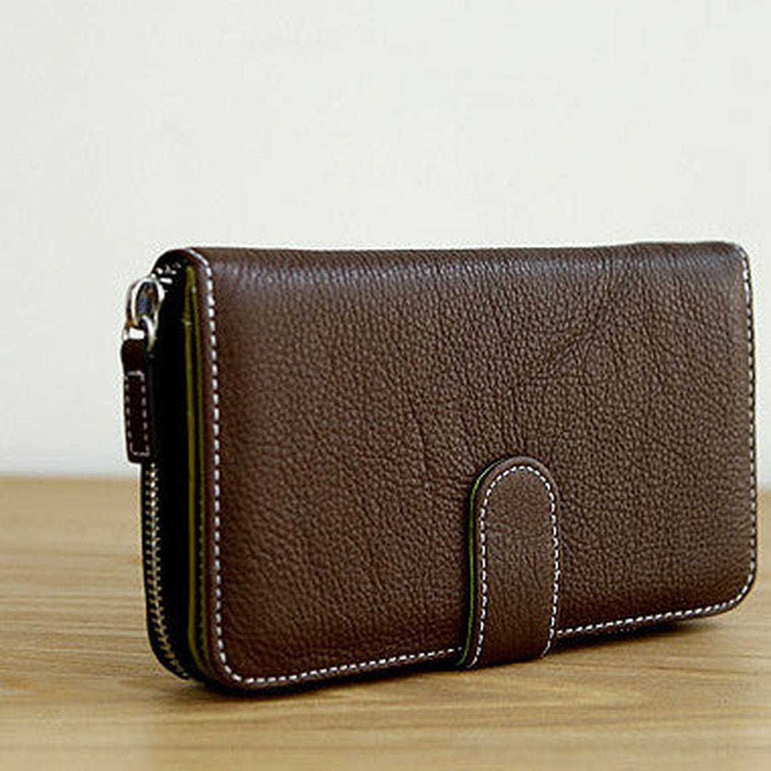 Handmade vintage leather long clutch Wallet zipper long wallet for men