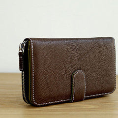 Handmade vintage leather long clutch Wallet zipper long wallet for men
