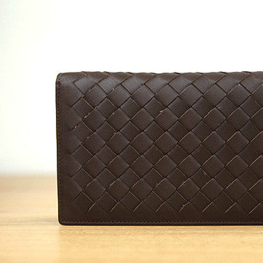 Handmade vintage knit leather clutch bag long wallet ID card holders slots for men