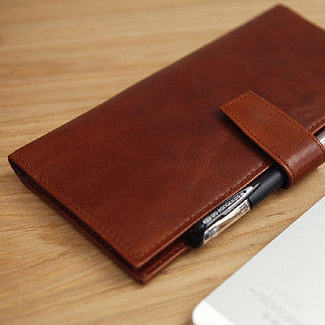 Handmade vintage brown leather clutch bag long wallet multi ID card holders slots for men