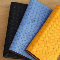 Handmade knit vintage leather clutch bag long wallet multi ID card holders slots for men