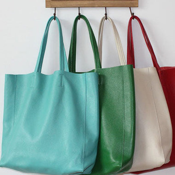 Handmade Vintage Leather Oversize Tote Bag Shoulder Bag Handbag For Women