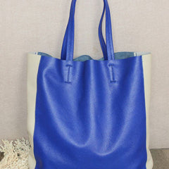 Genuine Leather Bag Handmade Color Block Tote Bag Shoulder Bag Handbag For Women