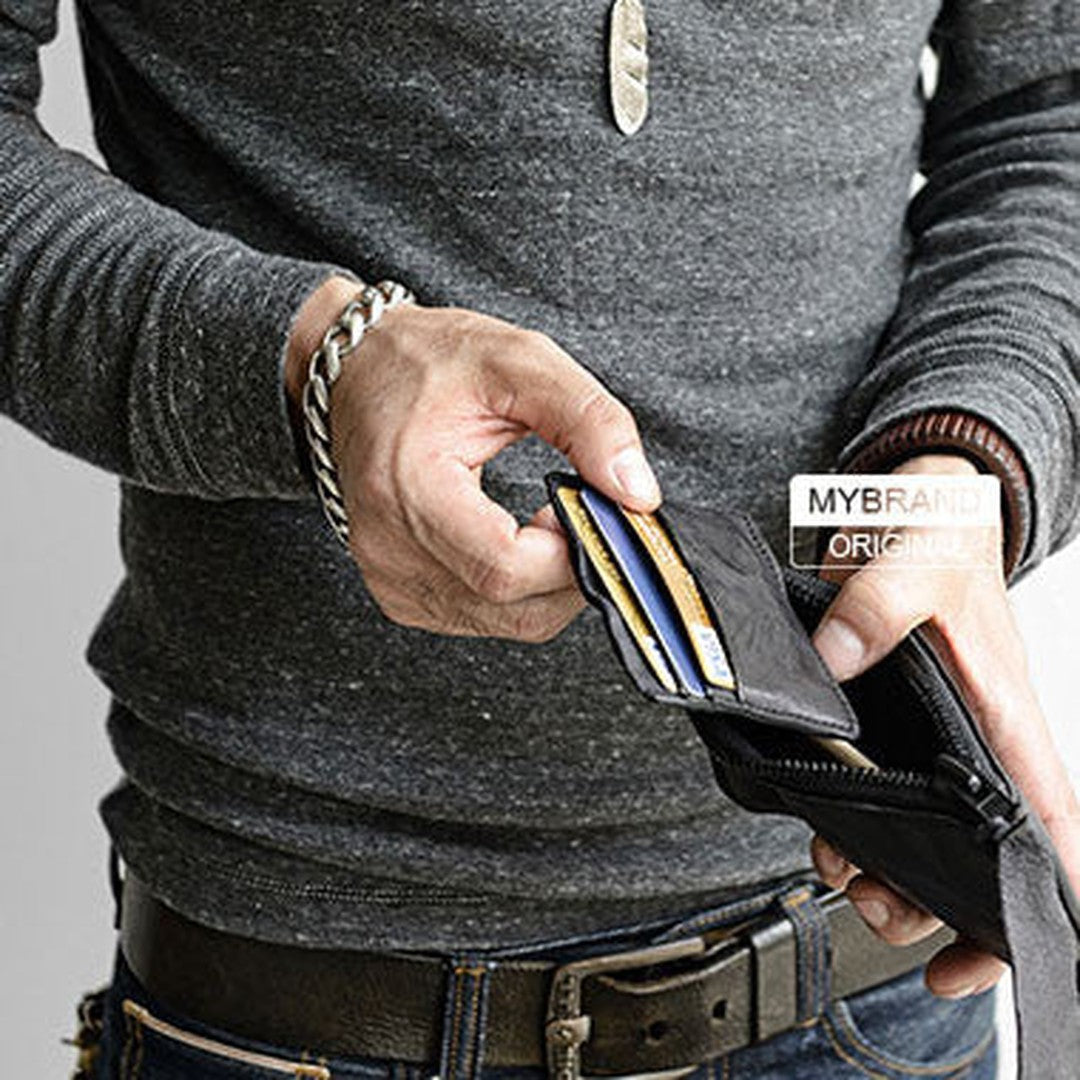 Cool Mens Leather long wallet for men zipper clutch vintage wallet for men