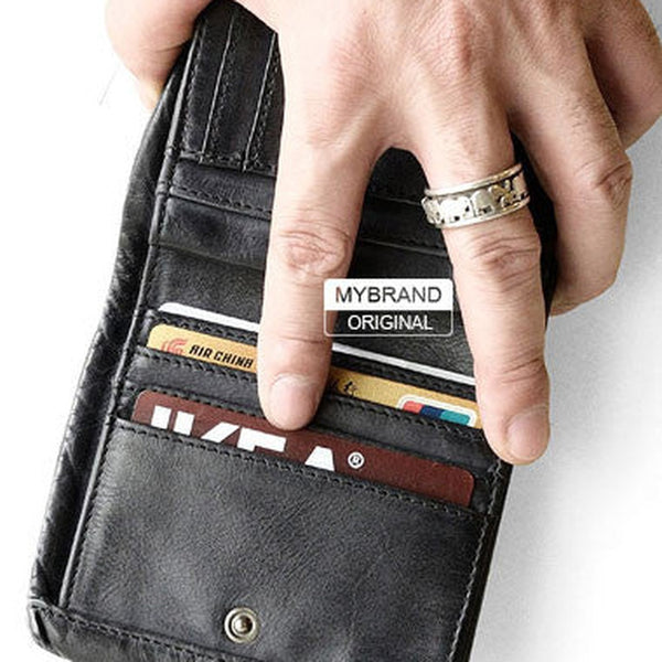 Genuine Leather Billfold Wallet for Men – Black Full-Grain with Zip Coin Pocket