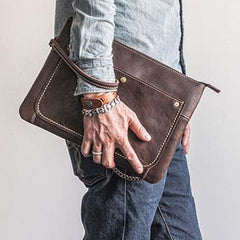 Handmade leather clutch bag wallet leather ipad case men Black long wallet