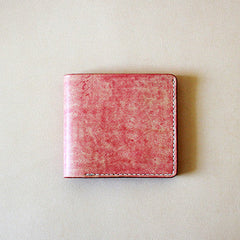 Handmade vintage red cute leather billfold ID card holder bifold wallet for women/lady girl