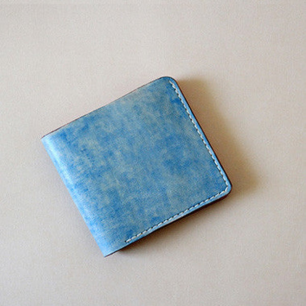 Handmade vintage blue cute leather billfold ID card holder bifold wallet for women/lady girl