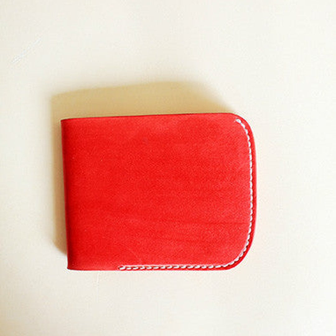 Handmade vintage red cute leather billfold ID card holder bifold wallet for women/lady girl