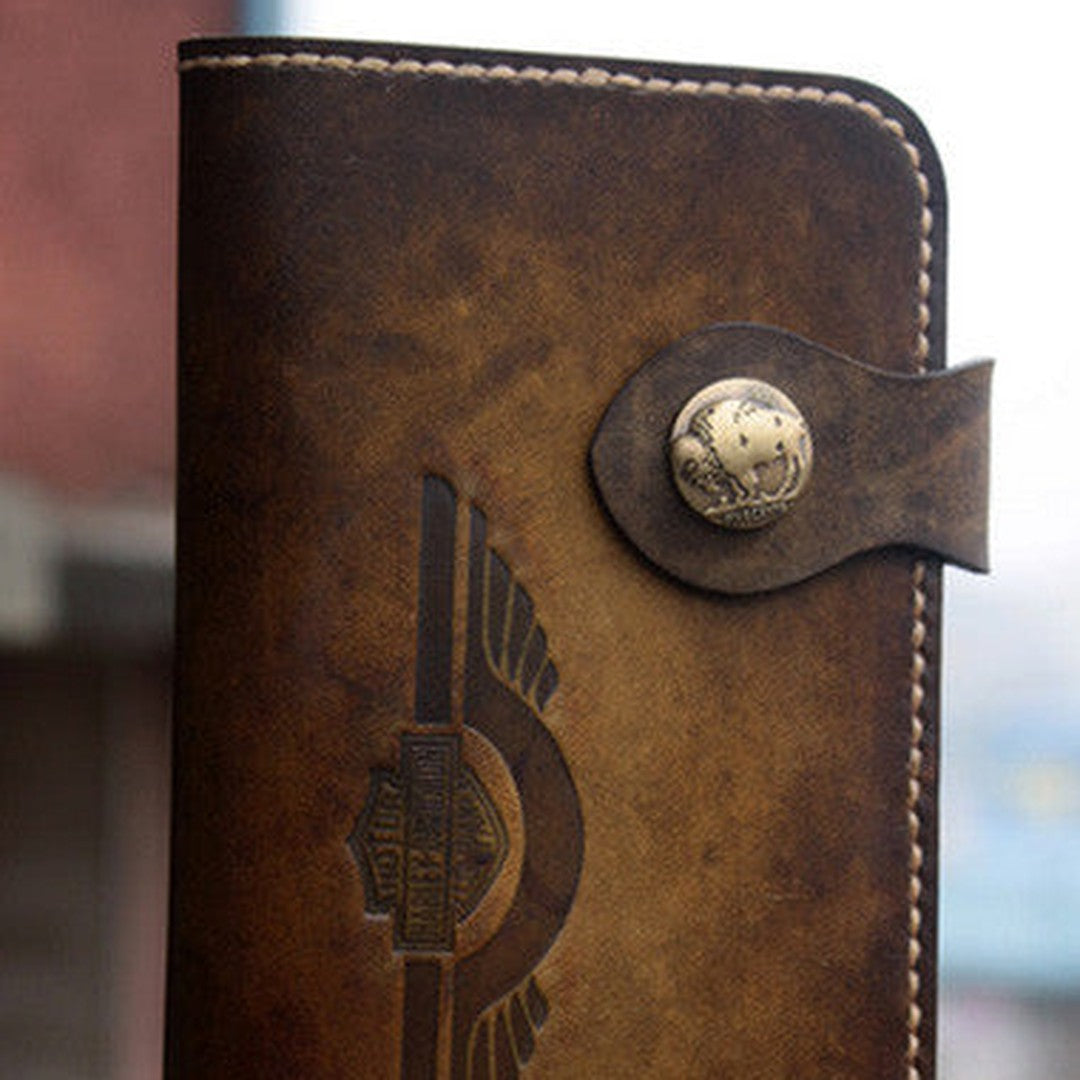 Handmade biker wallet leather vintage tan motorcycle leather long wallet for men
