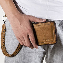 Leather biker billfold trucker wallet leather chain men Black Red long wallet