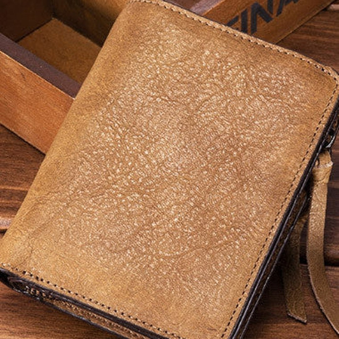 Handmade billfold wallet leather men zip multi cards vintage wallet for men
