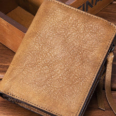 Handmade billfold wallet leather men zip multi cards vintage wallet for men