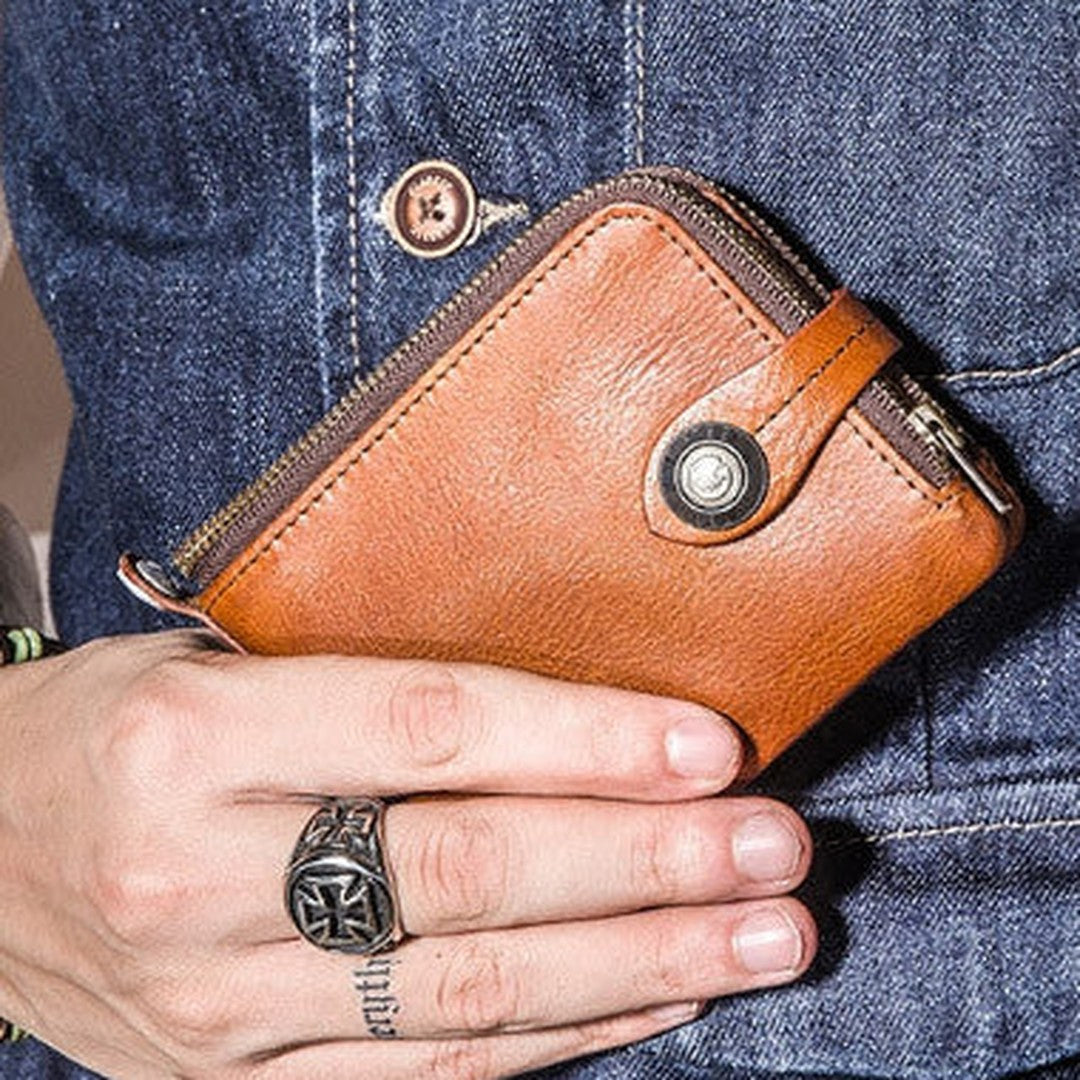 Genuine leather billfold wallet men zip multi cards vintage wallet for men