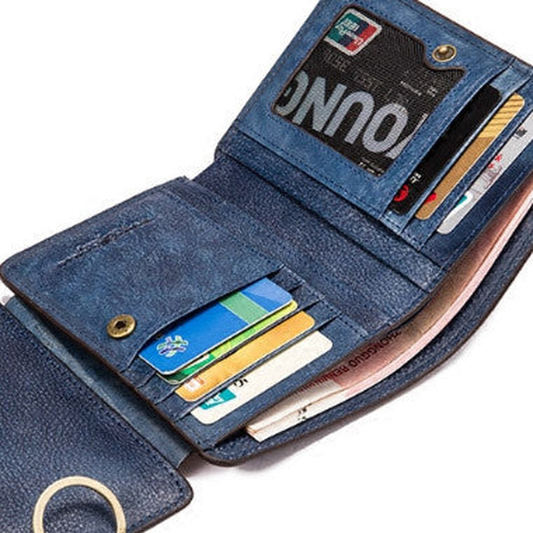 Handmade billfold wallet leather biker wallet chain men zip multi cards vintage wallet for men