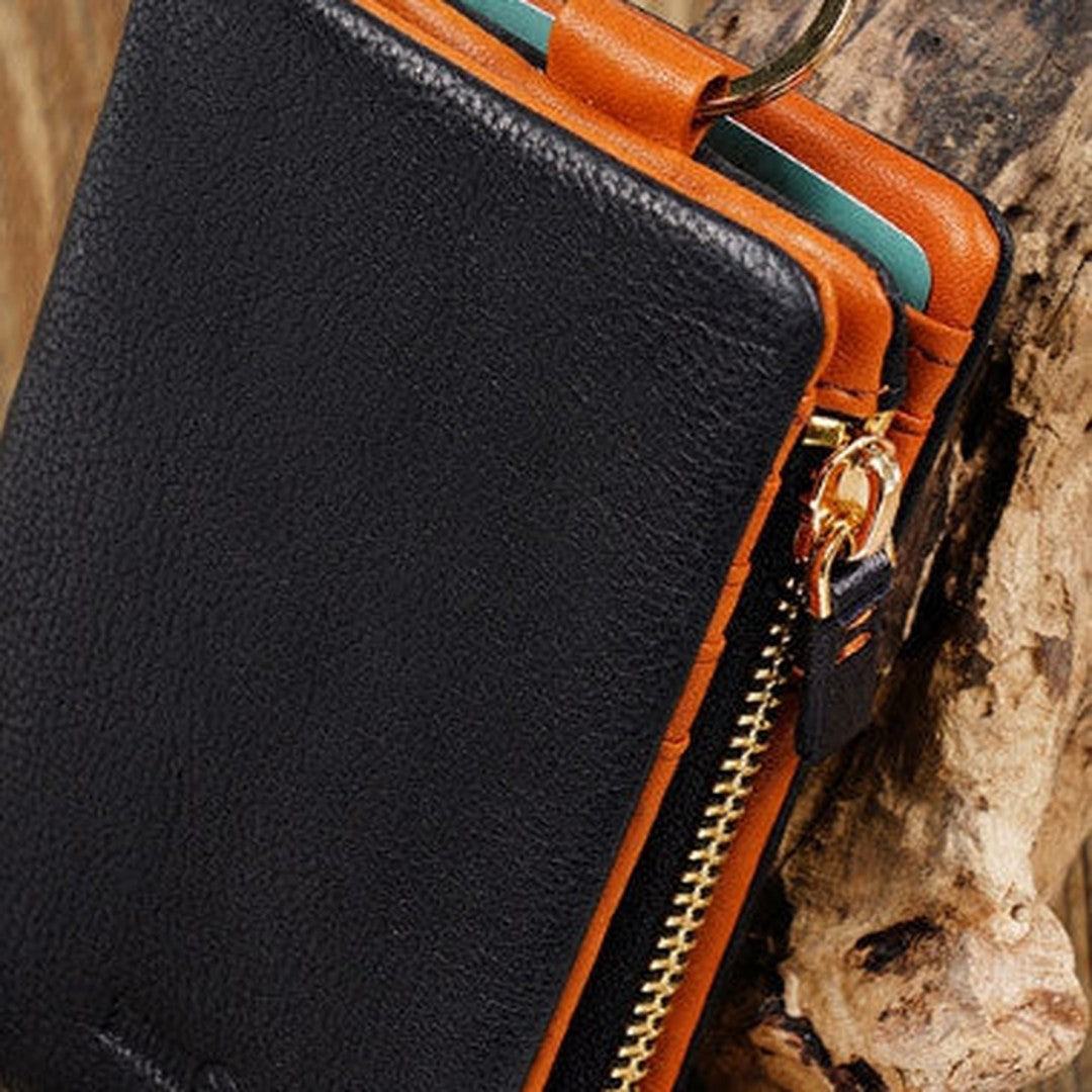 Genuine billfold wallet leather biker wallet chain men zip multi cards vintage wallet for men