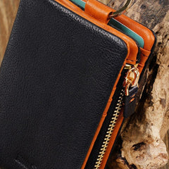 Genuine billfold wallet leather biker wallet chain men zip multi cards vintage wallet for men
