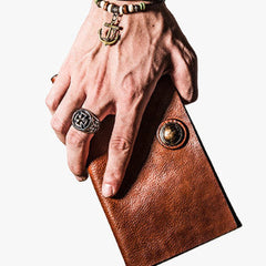 Cool Leather Mens Long Wallet Vintage Slim Long Bifold Wallet for Men