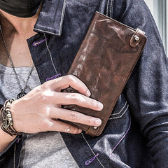 Vintage leather long wallet for men cool mens long wallet with a lot of cards