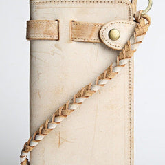 Handmade leather trucker wallet chain biker wallet long wallet beige leather men