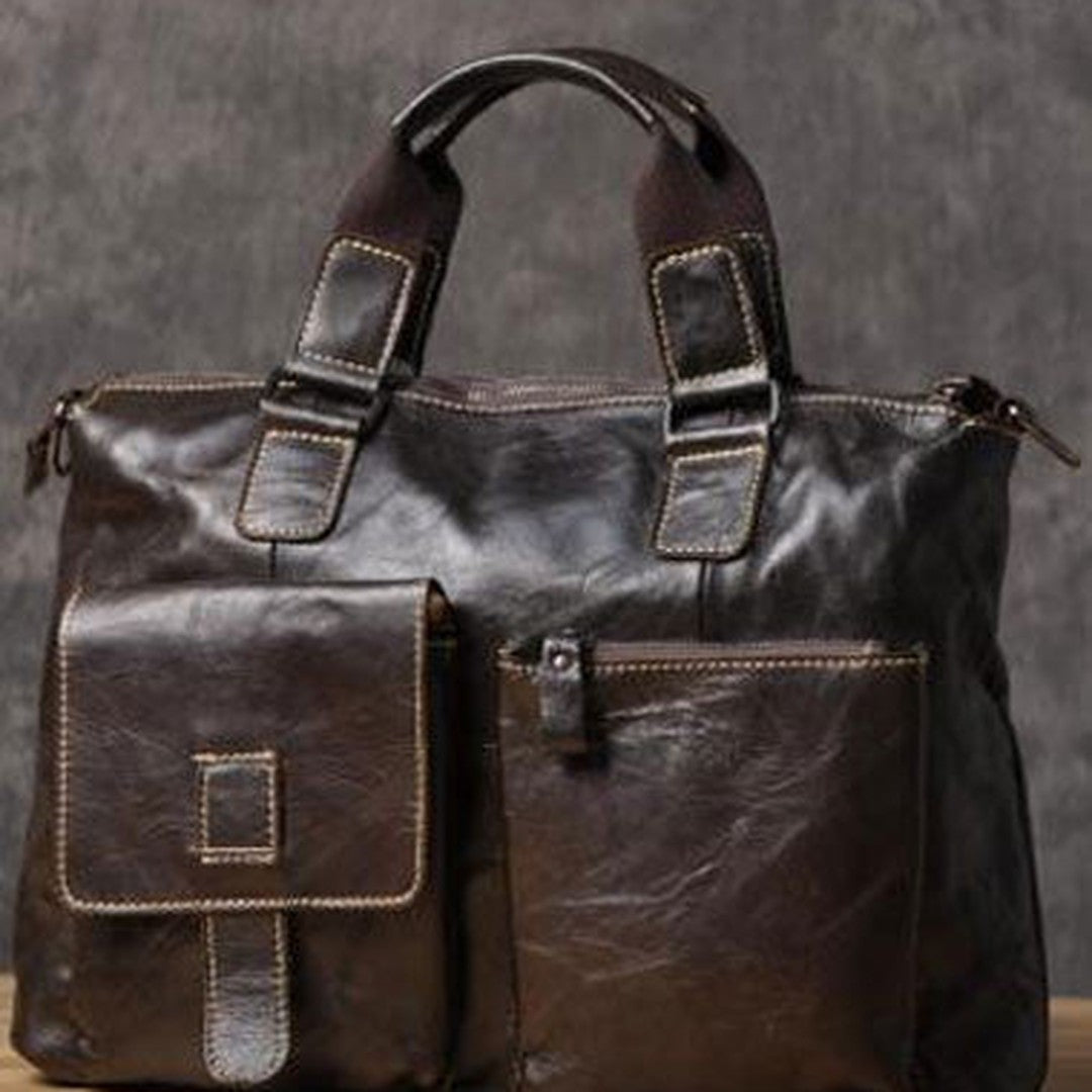 Handmade leather men Briefcase messenger vintage shoulder laptop bag vintage bag