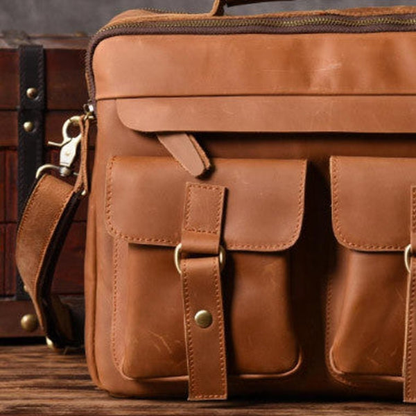 Handmade leather men Vintage Messenger bag Briefcase Cool Shoulder bag for Men