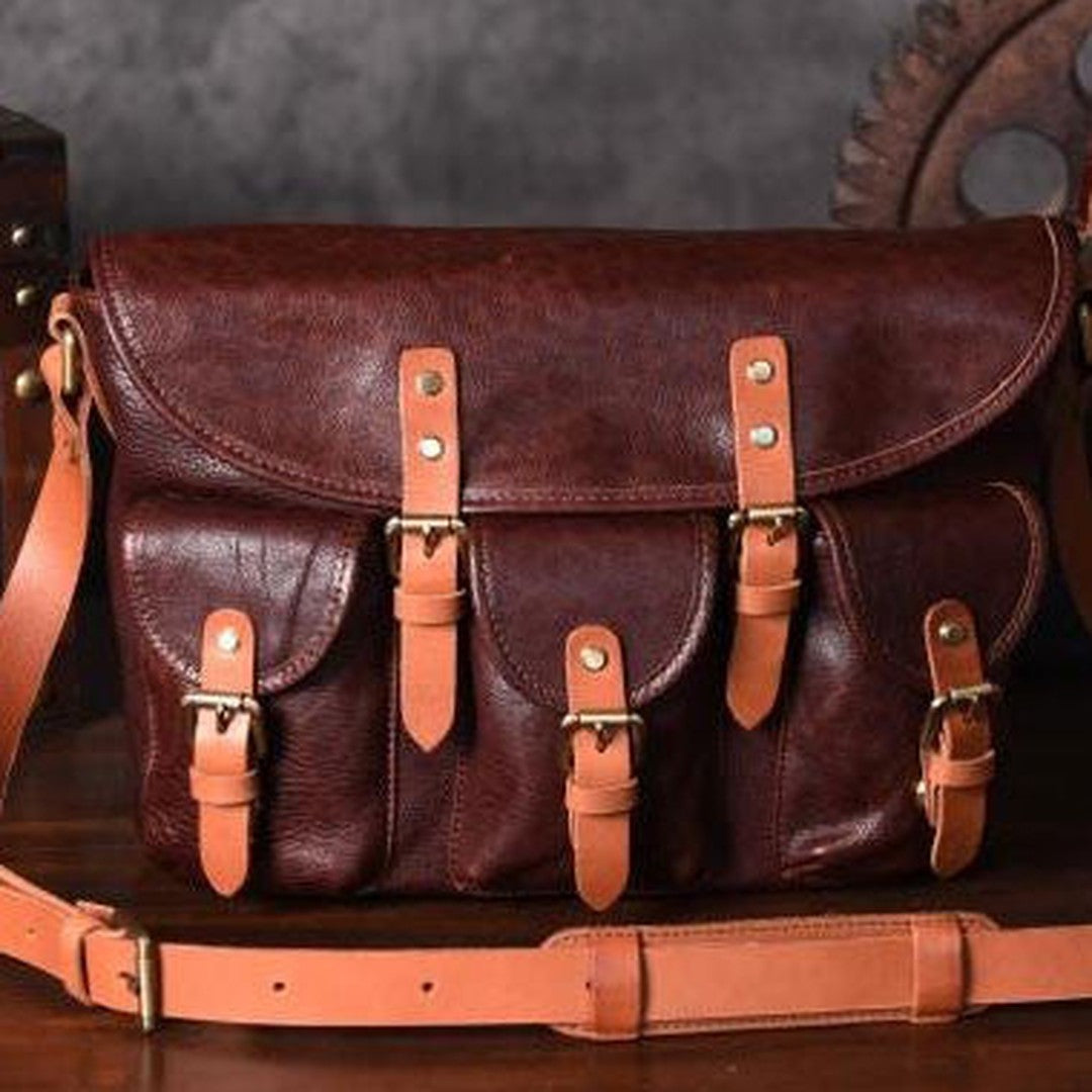 Handmade leather men Briefcase messenger vintage shoulder laptop bag vintage bag