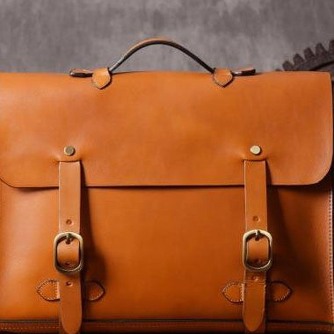 Handmade leather mens Briefcase business Briefcase Shoulder Bag Laptop Briefcase