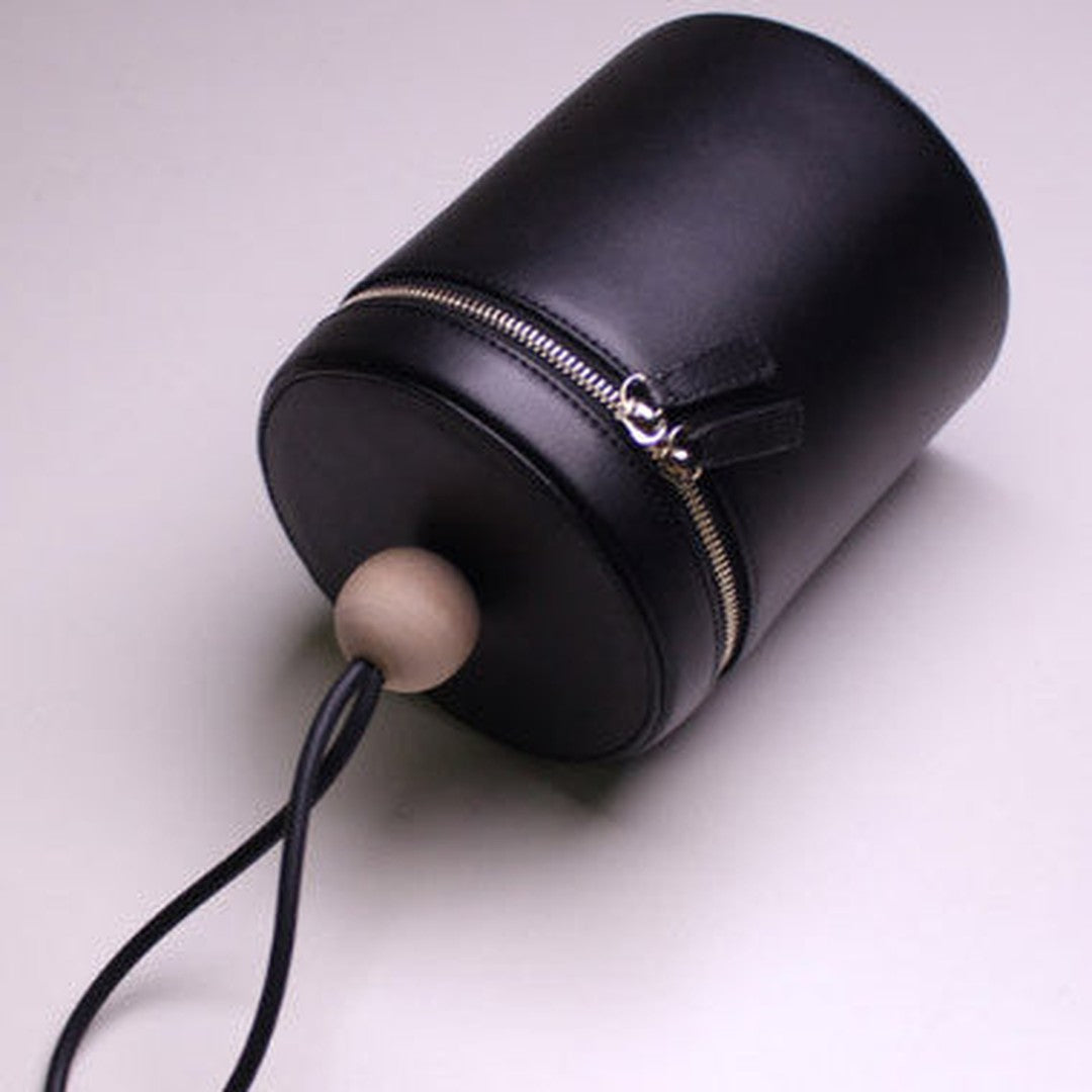 Genuine leather round bucket clutch handbag black clutch purse clutch zip wallet women