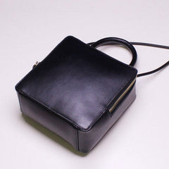 Handmade Leather Cube bag shoulder bag black for women leather crossbody bag