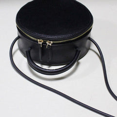 Handmade Leather round bag shoulder bag black for women leather crossbody bag
