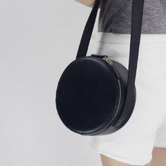 Black Leather Circle bag shoulder bag black for women leather crossbody bag