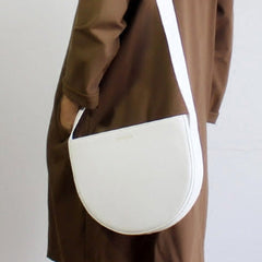 Genuine Leather Round Saddle Purse Bag Shoulder Bag for Women Leather Crossbody Bag