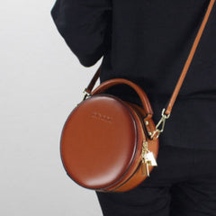 Genuine Leather round bag shoulder bag black for women leather crossbody bag