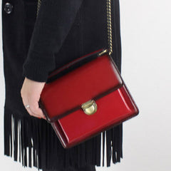 Genuine Leather handbag shoulder bag black red for women leather crossbody bag