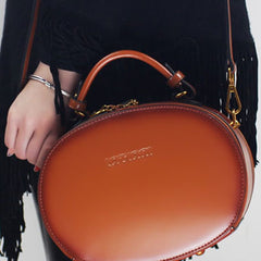 Genuine Leather oval round handbag shoulder bag for women leather crossbody bag