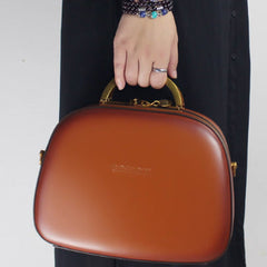 Genuine Leather Round Bag Handbag Purse Shoulder Bag for Women Leather Crossbody Bag