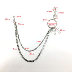 Mens Silver Double Layers Pants Chains With Cross Silver Cool Double Biker Wallet Chain For Men