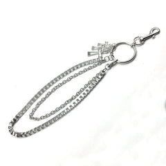 Mens Silver Double Layers Pants Chains With Cross Silver Cool Double Biker Wallet Chain For Men