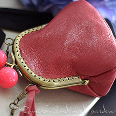 Handmade sweet cute leather small change coin wallet pouch purse for women/lady girl