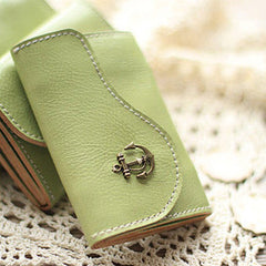 Handmade light green cute leather small change coin wallet pouch purse for women/lady girl